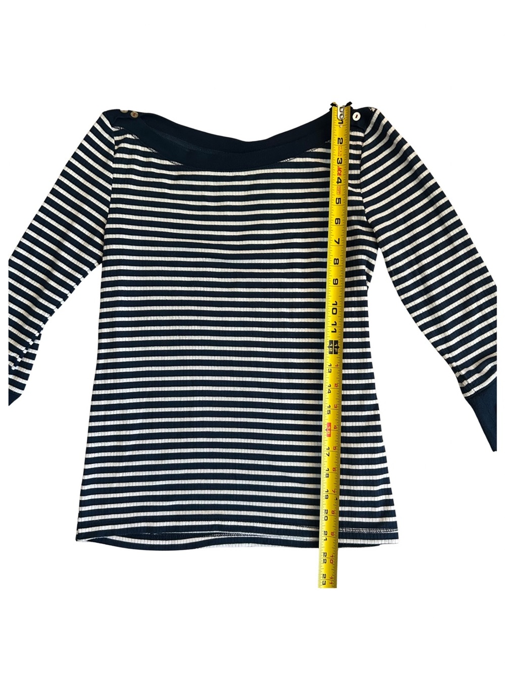 Anthropologie Akemi & Kin Navy White Stripe Brenton Top 3/4 Sleeve. Small P SP - Picture 8 of 12